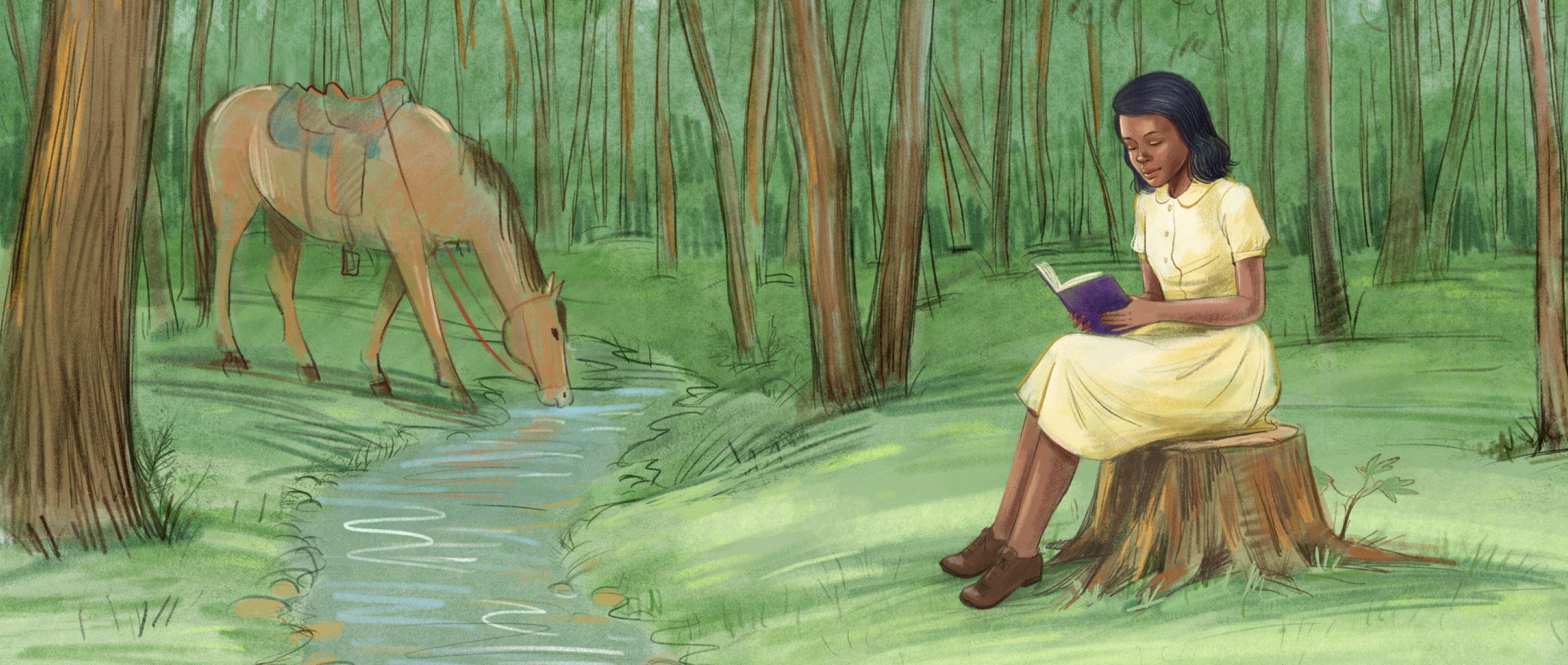 Barbara reading in the woods